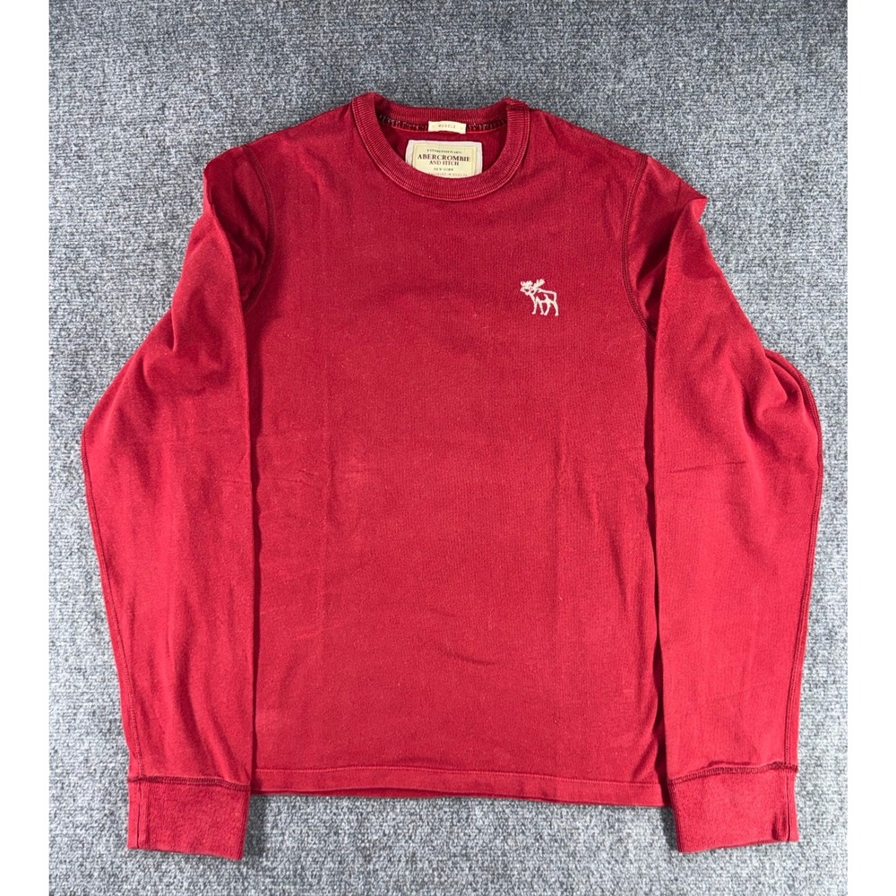 Y2K Abercrombie & Fitch Mens Long Sleeve Muscle Fit T-Shirt Red Moose L